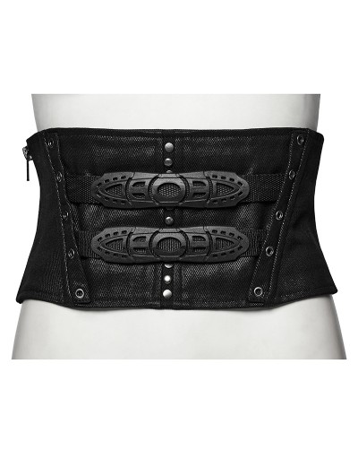 Punk Rave Black Gothic Cyberpunk Side Zipper Underbust Corset Waistband