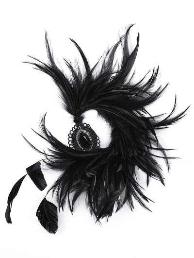 Punk Rave Black Gothic Dark Crystal Pendant Feather Headwear