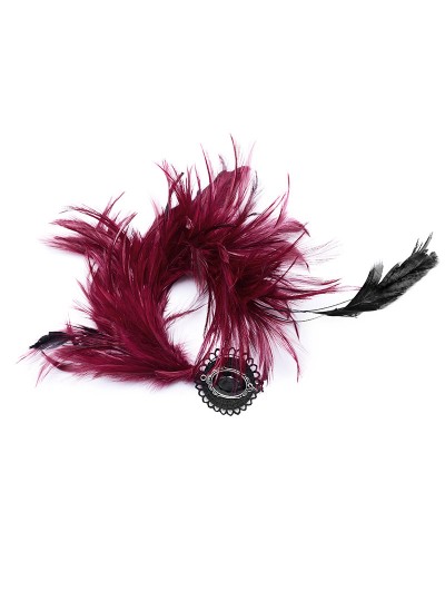 Punk Rave Red Gothic Dark Crystal Pendant Feather Headwear