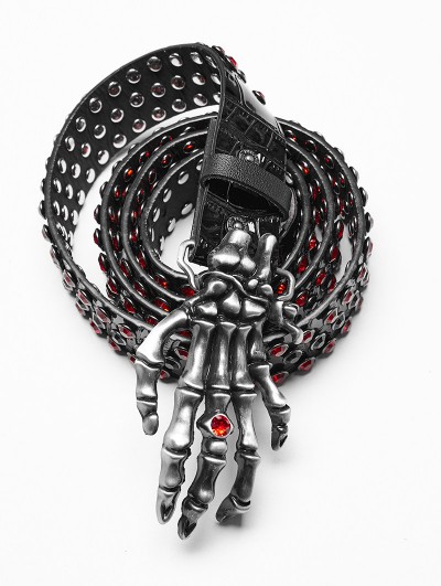 Punk Rave Red and Black Gothic Punk Vintage Ghost Claw Rhinestone Belt