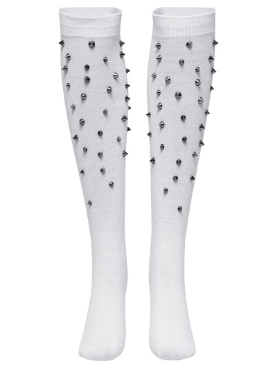 Punk Rave White Gothic Personalized Punk Rivet Knee High Socks