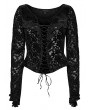 Punk Rave Black Gothic V-Neck Gorgeous Lace Velvet T-Shirt for Women