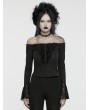 Punk Rave Black Gothic Sexy Off-the-Shoulder Lace Ruffles T-Shirt for Women