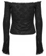 Punk Rave Black Gothic Sexy Off-the-Shoulder Lace Ruffles T-Shirt for Women