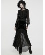 Punk Rave Black Gothic Sequin Pleated Ruffle Lace Shirt for Women