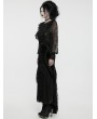 Punk Rave Black Gothic Sequin Pleated Ruffle Lace Shirt for Women