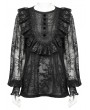 Punk Rave Black Gothic Sequin Pleated Ruffle Lace Shirt for Women