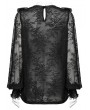 Punk Rave Black Gothic Sequin Pleated Ruffle Lace Shirt for Women