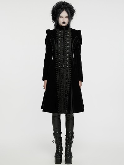 Punk Rave Black Retro Gothic Velvet Symmetric Embroidery Party Coat for Women