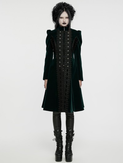 Punk Rave Black and Green Retro Gothic Velvet Symmetric Embroidery Party Coat for Women