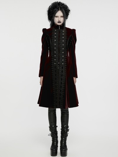 Punk Rave Black and Red Retro Gothic Velvet Symmetric Embroidery Party Coat for Women