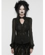 Punk Rave Black Gothic Hollow Out Lace Applique Zip Front Shirt for Women