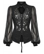 Punk Rave Black Gothic Hollow Out Lace Applique Zip Front Shirt for Women