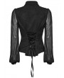 Punk Rave Black Gothic Hollow Out Lace Applique Zip Front Shirt for Women