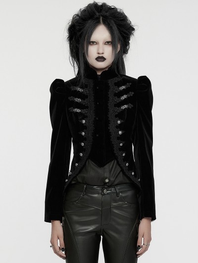 Punk Rave Black Retro Gothic Lace Appliqued Velvet Short Coat for Women