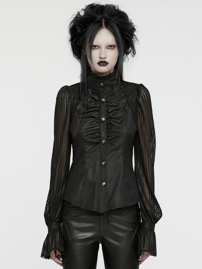 Punk Rave Black Gothic Lantern Sleeves Slim Fit Shirt for Women