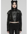 Punk Rave Black Gothic Punk Studded Leather Military Style Short Jacket for Women