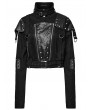 Punk Rave Black Gothic Punk Studded Leather Military Style Short Jacket for Women