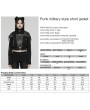 Punk Rave Black Gothic Punk Studded Leather Military Style Short Jacket for Women