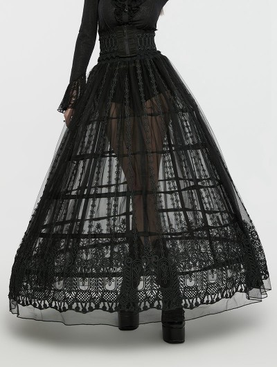 Punk Rave Black Gothic Bird Cage Drawstring Bustle Skirt