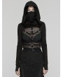 Punk Rave Black Gothic Punk Sexy Mesh Hooded Mask T-Shirt for Women