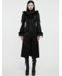 Punk Rave Black Retro Gothic Gorgeous Jacquard Double-Breasted Long Coat for Women