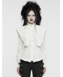 Punk Rave White Retro Gothic Wide Shoulder Ruffle Long Sleeve Shirt for Women