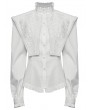 Punk Rave White Retro Gothic Wide Shoulder Ruffle Long Sleeve Shirt for Women