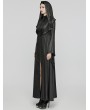 Punk Rave Black Gothic Texture Pleated Witch Hooded Long Coat for Women