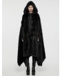 Punk Rave Black Gothic Faux Silver Fox Fur Winter Warm Hooded Cloak for Women