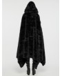 Punk Rave Black Gothic Faux Silver Fox Fur Winter Warm Hooded Cloak for Women