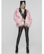 Punk Rave Pink Gothic Leopard Print Lined Faux Fur Jacket for Women