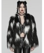 Punk Rave Black and White Gothic Leopard Print Lined Faux Fur Jacket for Women