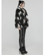 Punk Rave Black and White Gothic Leopard Print Lined Faux Fur Jacket for Women