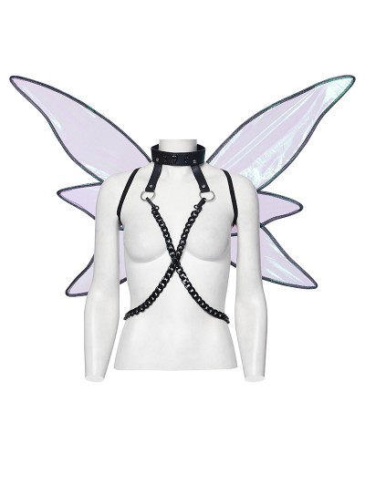 Punk Rave Iridescent Black Punk Gothic Butterfly Wings Harness