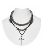 Punk Rave Dark Grey Vintage Bead Spine Cross Necklace Set