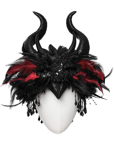 Punk Rave Black Gothic Devil's Eye Gorgeous Feather Horn Headpiece