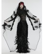 Punk Rave Black Gothic Bridal 3D Rose Feather Mesh Lace Hem Veil