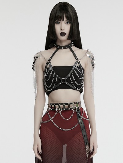 Punk Rave Black Gothic Silver Punk Sexy Chain Halter Harness