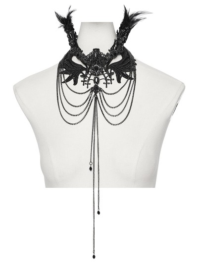 Punk Rave Black Gothic Gorgeous Wing Feather Chain Necklace