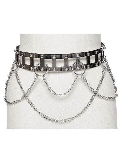 Punk Rave Silver Gothic Punk Rivet Square Hollow Metal Belt