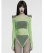 Punk Rave Green Gothic Punk Spike Tassel Sexy Mesh Bodysuit