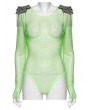 Punk Rave Green Gothic Punk Spike Tassel Sexy Mesh Bodysuit