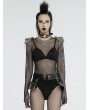 Punk Rave Black Gothic Punk Sexy Rhinestone Mesh Bodysuit