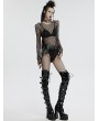 Punk Rave Black Gothic Punk Sexy Rhinestone Mesh Bodysuit