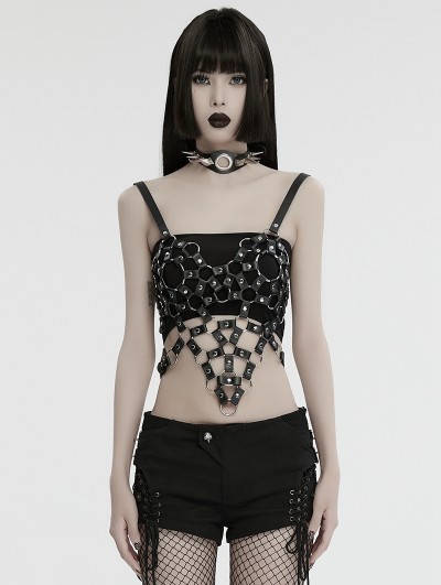 Punk Rave Black Gothic Punk Hot Girl PU Hollow Heart Shape Crop Top