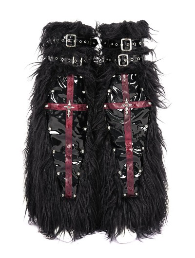 Devil Fashion Black and Red Gothic Punk Cross Plush Leg Warmers for Women