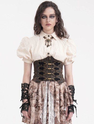 Devil Fashion Brown Gothic Steampunk Buckle Zip Front Underbust Corset Waistband for Women