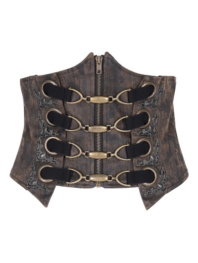 Devil Fashion Brown Gothic Steampunk Buckle Zip Front Underbust Corset Waistband for Women