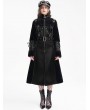 Devil Fashion Black Gothic Punk Zip Up Buckle Faux Leather Long Coat for Women